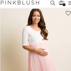 PinkBlush Light Pink Chiffon Colorblock Maternity Maxi Dress. Size small.